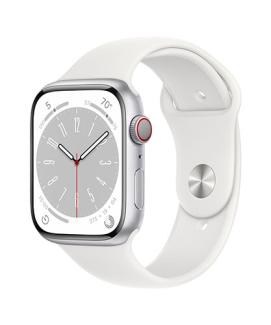 AppleWatch8 45mm SilverAluminum/WhiteSportBand side