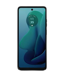 The Motorola Moto G5G viewed from the front with the screen on.