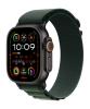 Apple Watch Ultra 2 49mm Black Titanium Alpine Loop Dark Green band viewed from the front at an angle to show the band.